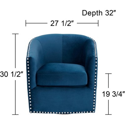 Navy Blue Fabric Swivel Barrel Chair with Silver Nailhead Trim