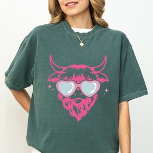 Cow Heart Glasses Glitter - Women's Garment Dyed Graphic T-Shirt - 1 of 4