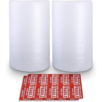 Attop Bubble Cushioning Wrap Rolls, Perforated Every 12", 20 Fragile Stickers for Packaging, Shipping, Mailing 2 Rolls: 12 in x 72 ft