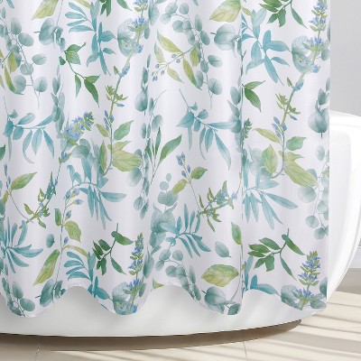 Green and Blue Botanical Fabric Shower Curtain