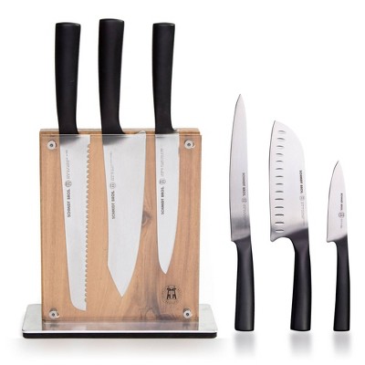 Schmidt Brothers Cutlery Carbon 6 7pc Knife Block Set: Stainless Steel Blades & Handles, Serrated, Hand Wash