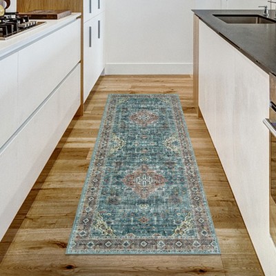 Washable Vintage Printed Rug Non Slip Low Pile Rug Soft Throw Floor Cover Foldable Indoor Carpet for Living Room Bedroom Playroom Nursery