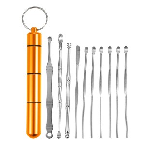Unique Bargains Earwax Cleaning Tool Kit Portable Stainless Steel Earwax Cleaner Tool Set 10Pcs - 1 of 4