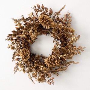 22"H Sullivans Burnished Gold Foliage Wreath, Gold - 1 of 3