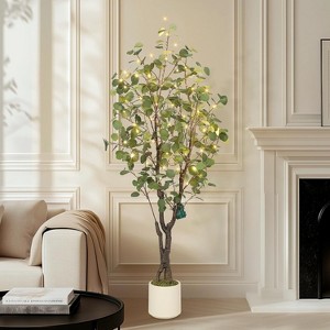 Artificial Eucalyptus Tree, Fake Artificial Plant with White Planter，Large Faux Floor Plant Fake Trees with Lights Artificial Trees for Home Decor - 1 of 4