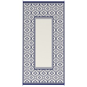 Reversible Outdoor Rug, Waterproof Plastic Straw with Carry Bag, Blue & White Gourd Border - 1 of 4