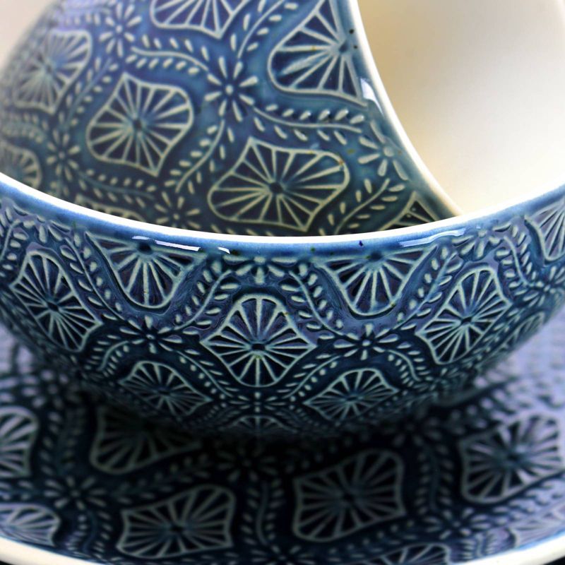 16pc Stoneware Lovely Tapestry Dinnerware Set Blue - Elama, 4 of 8