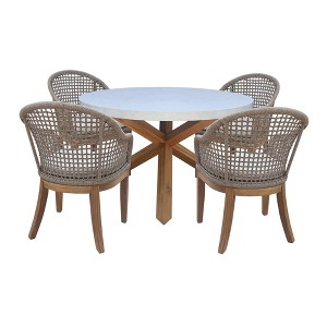 International Concepts 5pc Teak Outdoor Patio Dining Set with Round Table and Chairs: Foam Cushions, Metal Hardware - 1 of 4