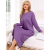 cheibear Women's Knit Scoop Neck Front Half Length Button Down Long Sleeve Nightgown - 3 of 4