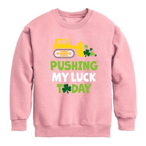 Boys' - Instant Message - St. Patrick's Day Pushing My Luck Today Graphic Long Sleeve Fleece Sweatshirt - 1 of 3