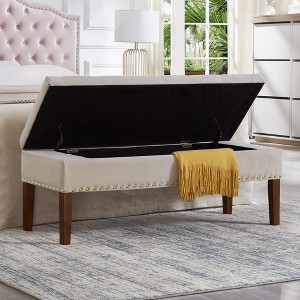 GDFStudio Peter Velvet Tufted Upholstered 48" Ottoman with Nail and Wood Legs - 1 of 4