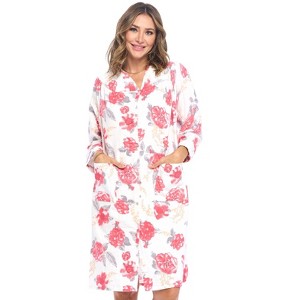 Casual Nights Women's Floral Snap Front Flannel Duster Long Sleeve Lounger Dress - 1 of 4