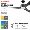 Honeywell Lynton 52" Ceiling Fan, Contemporary Indoor or Outdoor Fan with LED Light, Dual Mounting Options, Remote, & 3 Reversible Blades, Matte Black - 3 of 4