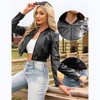 INSPIRE CHIC Women's Long Sleeve Crew Neck Faux Leather Casual Cropped Bomber Jacket - 2 of 4