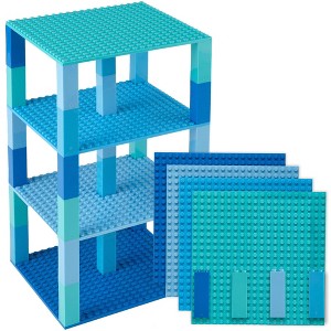Strictly Briks Classic Stackable Baseplates, Building Bricks For Towers, Shades of Blue, 4 Base Plates & 30 Stackers, 6x6 Inches - 1 of 4
