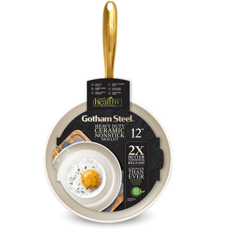 Gotham Steel Cream 12'' Ultra Nonstick Ceramic Fry Pan with Gold Stay Cool Handle, 2 of 9