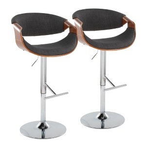 Mid-Century Modern Adjustable Swivel Barstool with Metal Base and Bent Wood Armrests, Set of 2 - 1 of 4