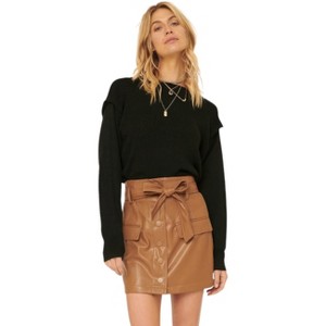 Slickblue Women's Camel Faux Leather Mini Skirt Featuring Belted Waist, Button Closure & Relaxed Fit, Size S-L - 1 of 4