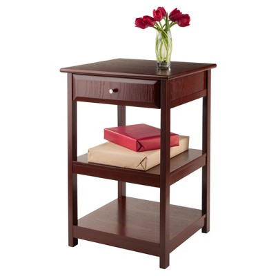 Walnut Composite Wood Printer Table with Drawer and Shelves