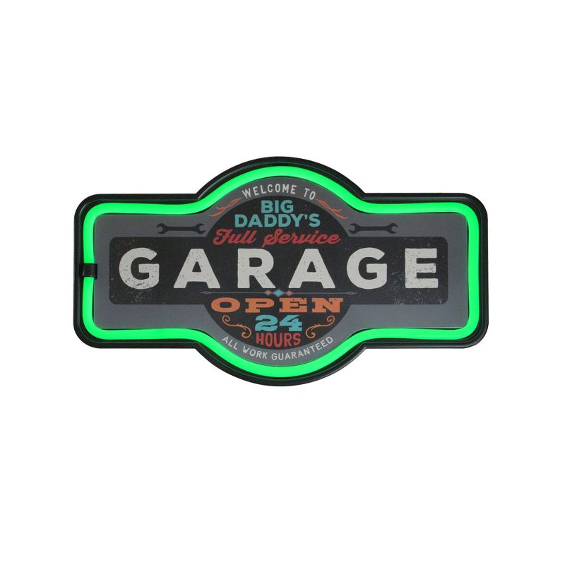 Northlight 17.25" Battery Operated USB Neon Style LED Lighted Daddy's Garage Wall Sign - Black/Green, 3 of 4