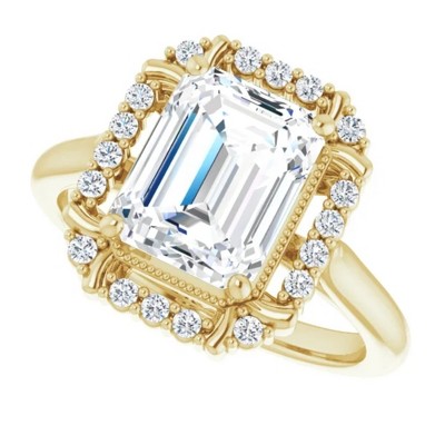 Pompeii3 4 1/4 Ct Emerald Moissanite & Diamond Engagement Ring White Yellow or Rose Gold