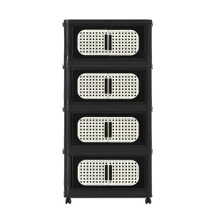 ChicFurnit Utility Storage Cabinets 4 Tiers Multi Use Storage Cabinet Folding Storage Cabinet for Home Spaces, Black, 20.47"*12.2"*11.02" - 1 of 4