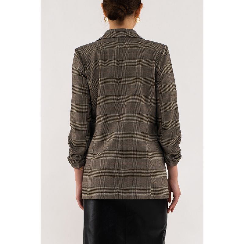 August Sky Women's Plaid Rouched Sleeve Blazer, 2 of 7