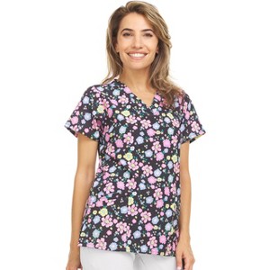 MediChic Women Scrubs V-Neck Printed Scrub Top with Three Pockets - 1 of 3