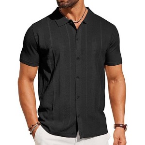 COOFANDY Mens Knit Shirt Short Sleeve Button Down Shirts Casual Summer Beach Vintage Polo Shirts - 1 of 4