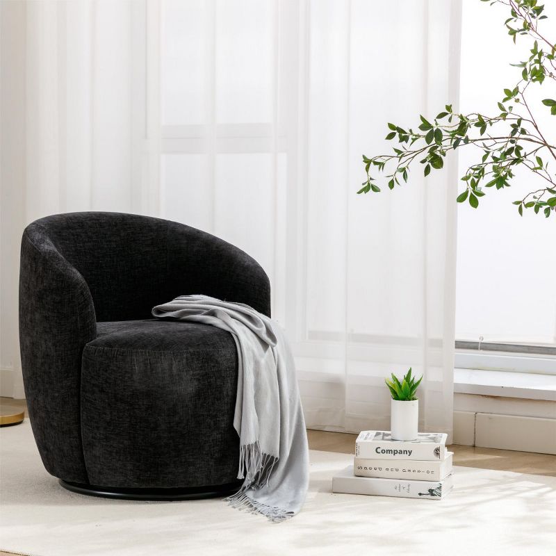 Fannie Chenille Swivel Accent Armchair Barrel Chair,25.60'' Wide Small Velvet Swivel Chair,360° Upholstered Swivel Barrel Chair-Maison Boucle‎, 1 of 11