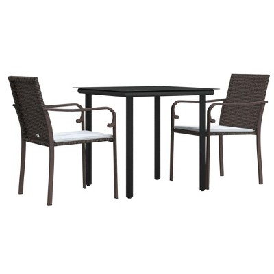 vidaXL 3 Piece Patio Dining Set with Cushions - Brown Poly Rattan and Steel Outdoor Furniture for Garden and Patio