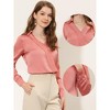 INSPIRE CHIC Women's Satin Office Blouse Elegant Point Collar V Neck Long Sleeve Work Top Shirts - 2 of 4