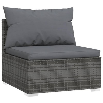 vidaXL Gray Middle Patio Sofa with Cushions - Waterproof PE Rattan Outdoor Furniture Piece