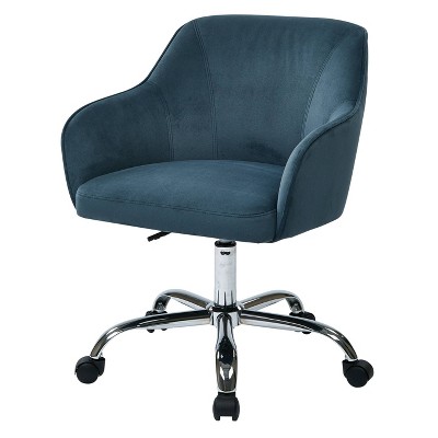 Atlantic Blue Velvet Fabric Swivel Task Chair with Polished Chrome Base