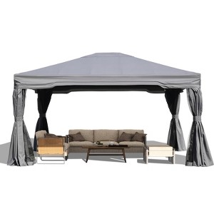 Aoodor Outdoor Aluminum Gazebo with Privacy Curtains and Netting, Grey Canopy Shelter for Patio, Garden, Yard, and Lawn - 1 of 4
