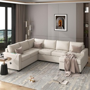 Sectional Sleeper Sofa with Pull-out Bed and Lounge Chair, USB and Type-C Interfaces, Suitable for Living Room, Office, and Spacious Spaces - 1 of 4