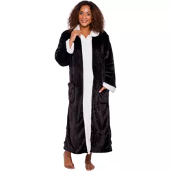 Silver Lilly - Women's Plush Zip Up Sherpa Lined Robe - Black, Large/X Large
