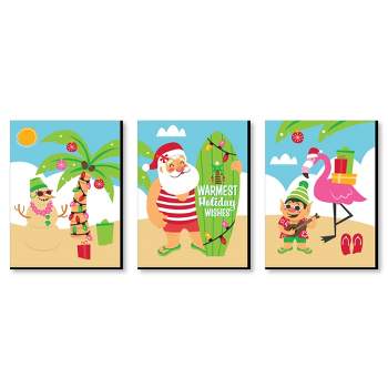 Big Dot of Happiness Tropical Christmas - Beach Santa Holiday Wall Art Room Decor - 7.5 x 10 inches - Set of 3 Prints