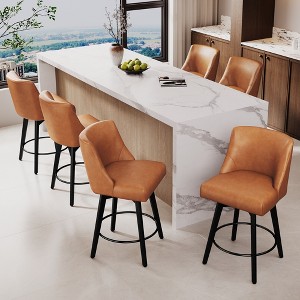 Dyonery 26" Swivel Counter Height Bar Stools with Backrests, Upholstered Seats & Wood Legs for Kitchen Island - 1 of 4