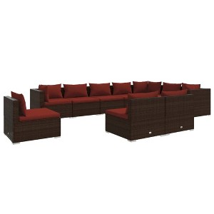vidaXL Patio Lounge Set- 10 Piece, Poly Rattan Brown- Outdoor Furniture with Cushions, Modular Structure, Weather Resistant, Easy Maintenance. - 1 of 4
