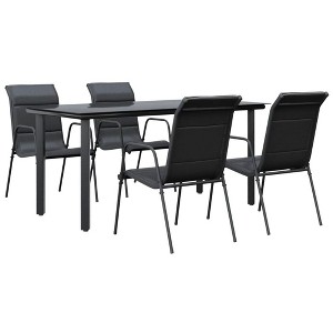 vidaXL Patio Dining Set Outdoor Table and Chair Black Steel and Textilene - 63" Table Length 4 Piece - 1 of 4