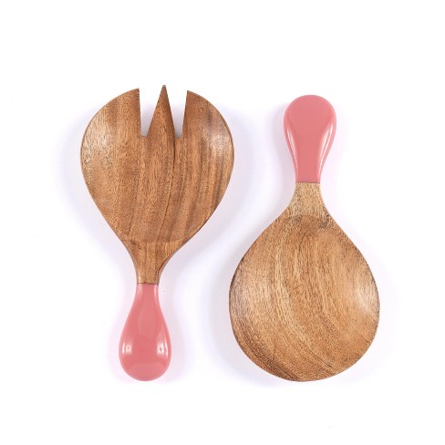 Samba Wood Salad Tossers with Pink Resin Handle - Shiraleah