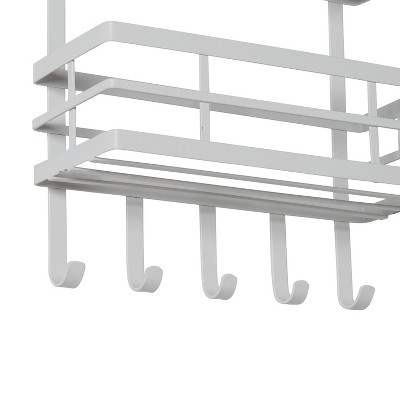 White Powder-Coated Metal Over-Cabinet Door Organizer with Hooks