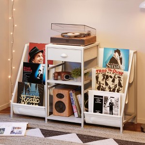 MOEPISY Record Player Stand with Drawer, Record Player Table with Vinyl Record Storage Up to 280 Albums, White - 1 of 4