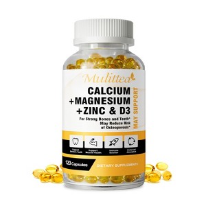 Mulittea Calcium Magnesium Zinc Capsules with Vitamind3 for Strong Bones & Teeth | Heart & Immune Support - 1 of 4