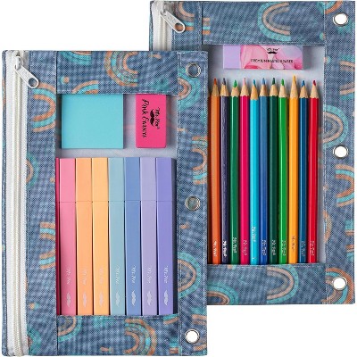 Paaaawaters Pencil Pouch, Blue and Orange, 2 Fabric Pencil Pouches, Binder Pockets, Pencil Case, Binder Pouch, Canvas