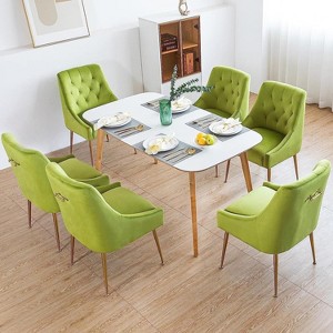DYHOME Modern Dining Chairs Set of 6, Mid Century Dining Chairs with 5.12” Cushions, Velvet Upholstered Dining Chairs with Back Pull Rod - 1 of 4