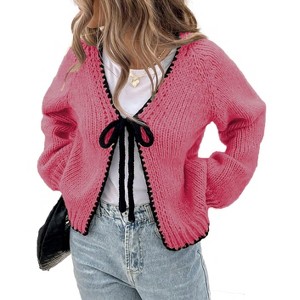 Womens Fall Cardigan Sweaters 2025 Long Sleeve Open Front Tie Knit Loose Cute Lightweight Sweater - 1 of 2