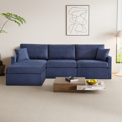 Vipbear 113" Modular Sectional Sofa with Storage Ottoman, Modern Chenille Convertible L Shaped Sectional Couches