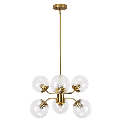 PAKOKULA Modern 6-Light Gold Branch Sputnik Dimmable Chandelier with Clear Globe Glass Shades for Living Room